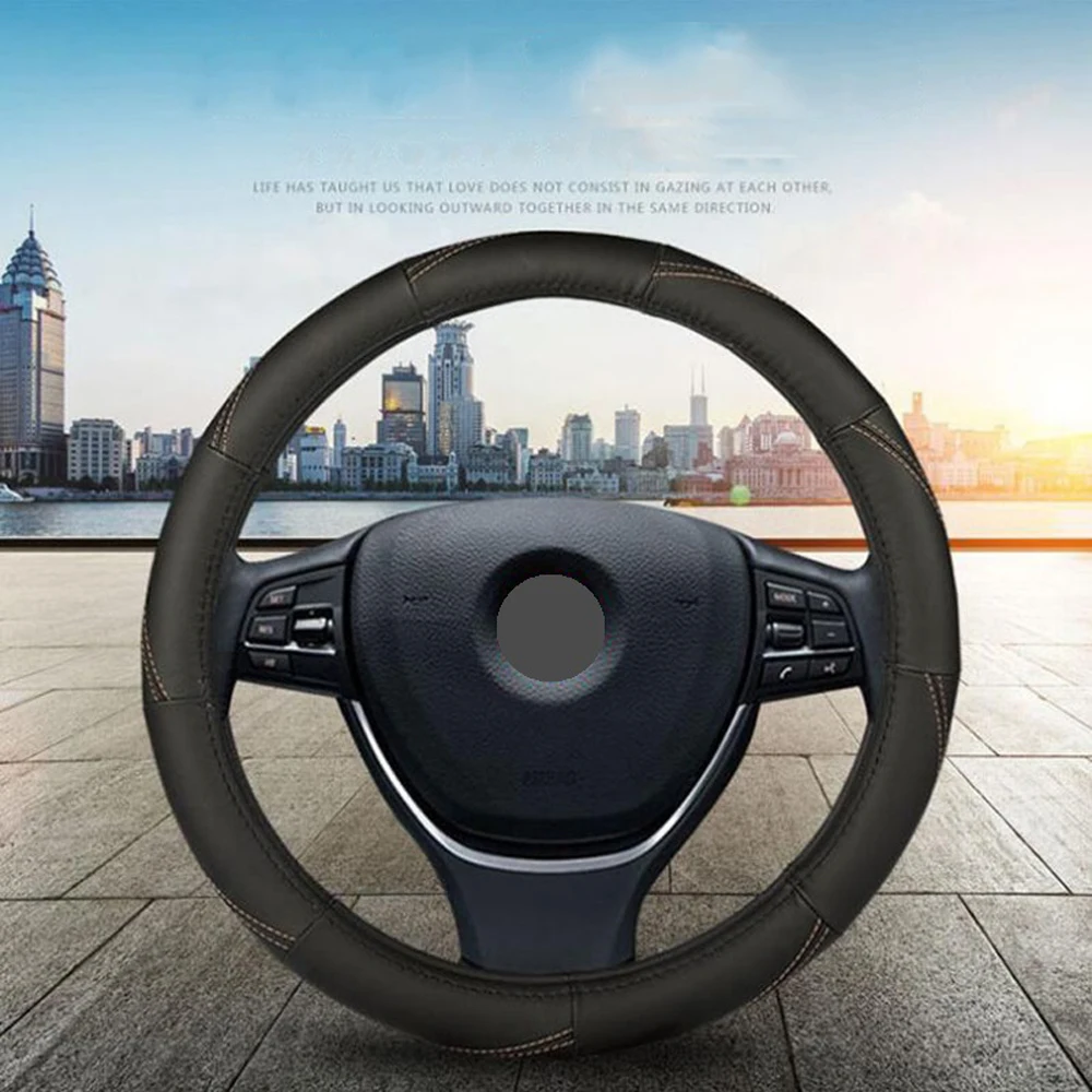 

Universal Car Steering Wheel Cowhide Cover Skid-proof Durable Sport Auto Steering Wheel Cover Fit Match For Most Cars comfortabl