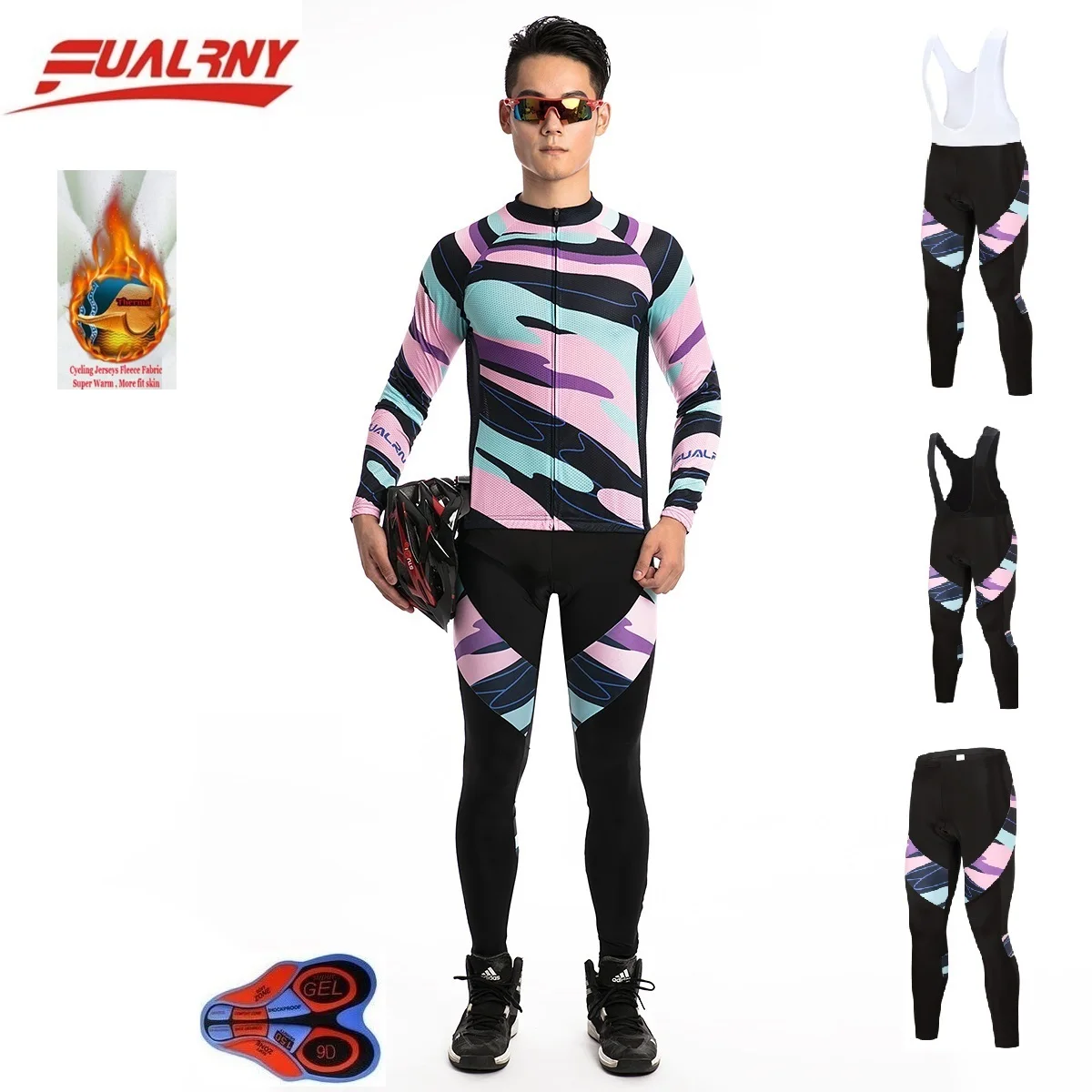2018 FUALRNY NEW cycling jersey long sleeve men with pants cycling sets winter Thermal Fleece top sale mtb bike wear cycling 9D