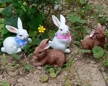 4 pcs um conjunto Escultura de resina artesanato enfeites de jardim criativo mini coelhos coelho animal simulação artificial decoração decoração