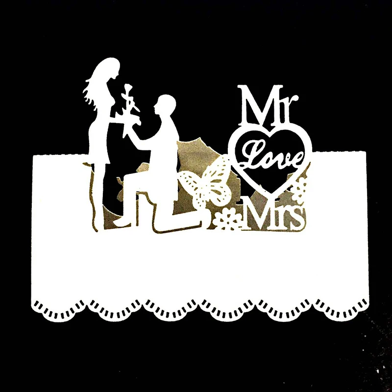 

50pcs Laser Cut Love MR MRS Table Name Place Card Guest Message Cute Setting Card Wedding Event Christmas Party Favor Decoration