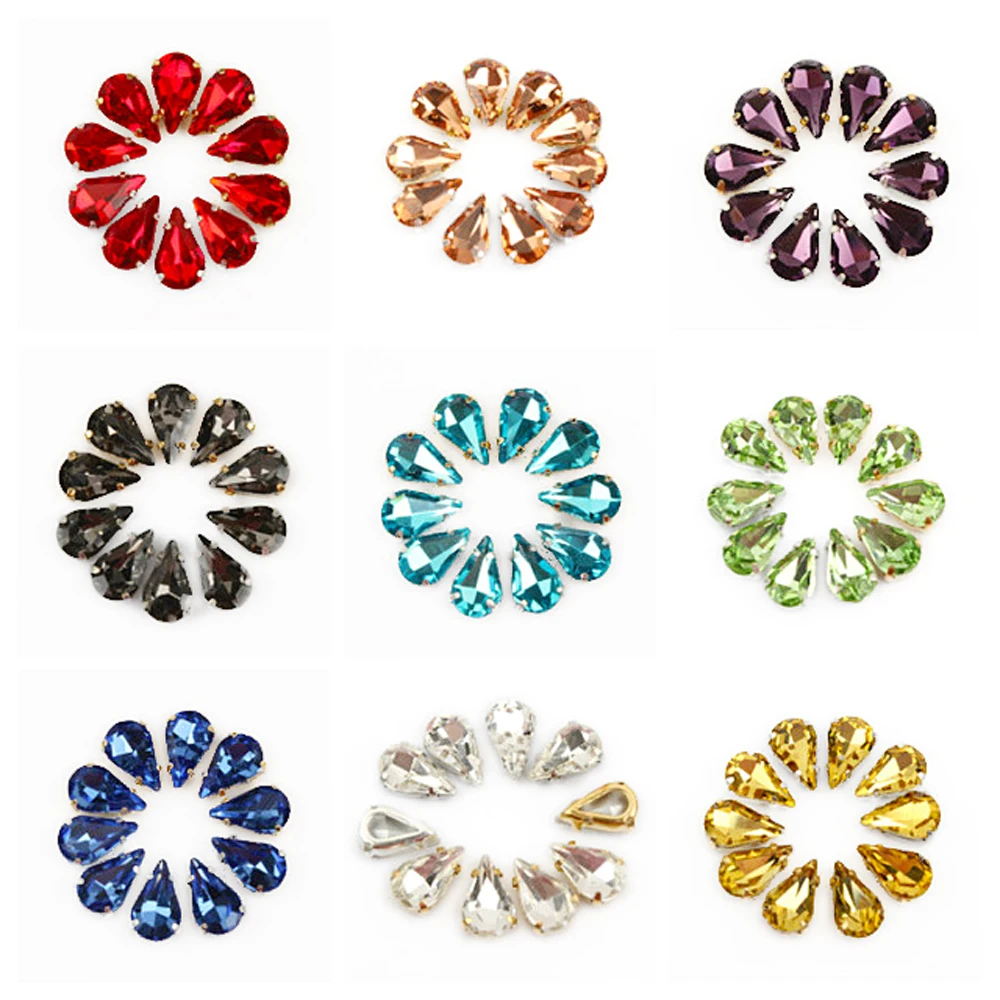 

100pcs Super shinning 10 Colors Tip-water Drop shap Sew On "k" Silver claw Rhinestone, crystal glass Rhinestones for DIY
