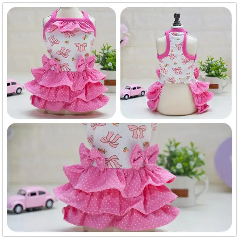 2019 Hot Sale Real 100% Cotton Solid Rose Dog Dresses With Bow Decor Pet Dress For And Clothes Accessories Skirts | Дом и сад