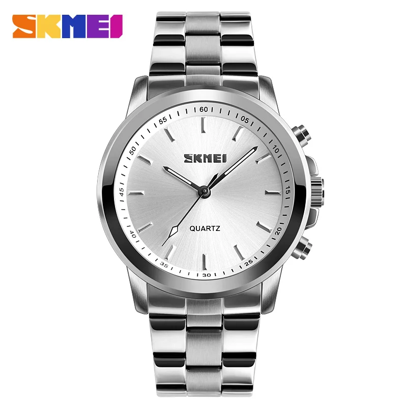 SKMEI Bluetooth Роскошные Кварцевые часы для мужчин нержавеющая сталь Классический Бизнес waistwatch приложение напоминание SOS помощь многофункциональные часы - Цвет: Silver