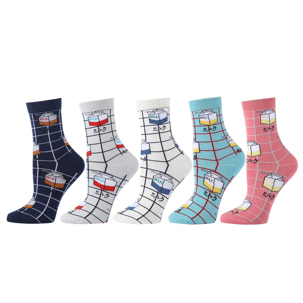 5 Colors 1 Pair Korea Cartoon Milk Box Novelty Socks Cute Cotton Women