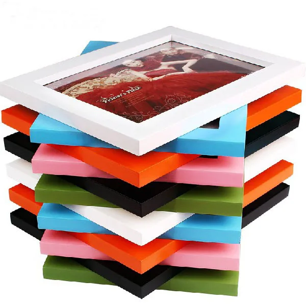 Simple wholesale colorful wooden photo picture frame display wall home