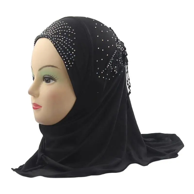 Мусульманский платок горный хрусталь мягкий козырек кисточкой Headwrap детей головной убор дышащий обертывания кепки
