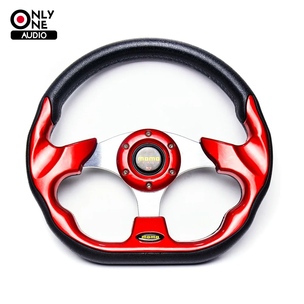 

ONLY ONE AUDIO Universal 13 inch Racing Sport PU Cover Auto Steering Wheel with Horn Button and Aluminium Bracket for MOMO