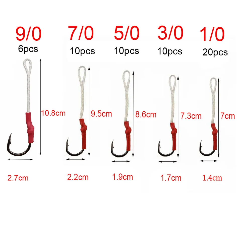 106pcs Fishing Assist Hooks & Split Ring Kit - Stainless Steel Jigging Hooks With PE Line