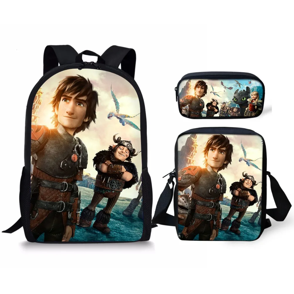 

THINK 3Pcs/Set Hot Sale How To Train Your Dragon 3D Printing Backpacks Pencil Bag Portfolio School Bags For Boys Girls Bookbag