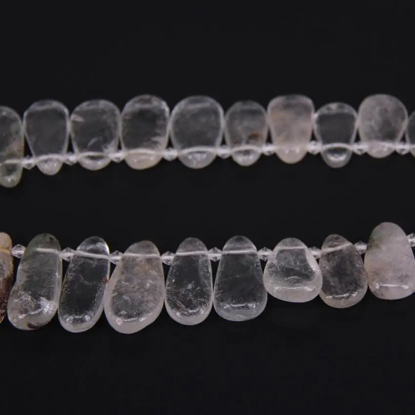 28pcs/str Polished Natural Ghost Stone Top Drilled Teardrop Loose Beads Pendants,Raw Quartz Crystals Graduated Slice beads