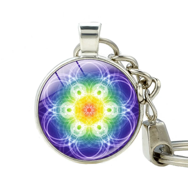 Mandala Pendant Keychain Beautiful Mandala Art keychains Zen Pendant Key Holder Charms Glass