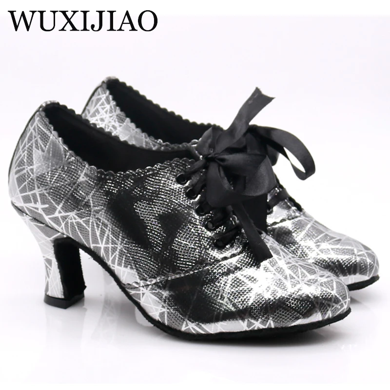 WUXIJIAO/Новинка черные туфли из искусственной кожи на низком каблуке для женщин