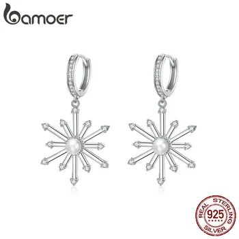 

bamoer Firework Drop Earrings Clear CZ Radiant Chrysanthemum Dangle Earring for Women 925 Silver Luxury Wedding Jewelry BSE140