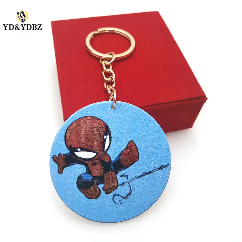 

YD&YDBZ Superhero Round Pendant Keychain Spiderman Series Keychains Car Keyring Fashion Lady Bag Pendant Keychain Lovely Gift