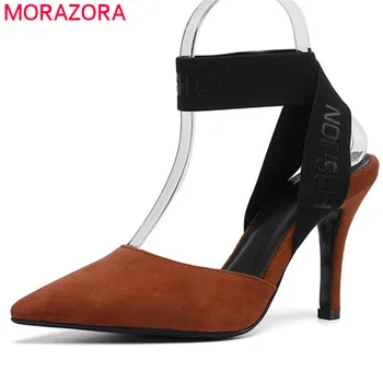 

MORAZORA 2019 top quality slingback cow leather shoes woman pointed toe summer thin high heels shoes party prom women sandals