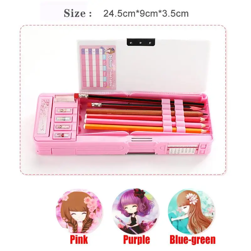 Comprare Di plastica Del Fumetto di Cancelleria Fantasia Multi funzione Scatola Della Penna 2 Strato Doppio Aperto Multi strato di Cassa di Matita Studente Regalo scuola di Alimentazione