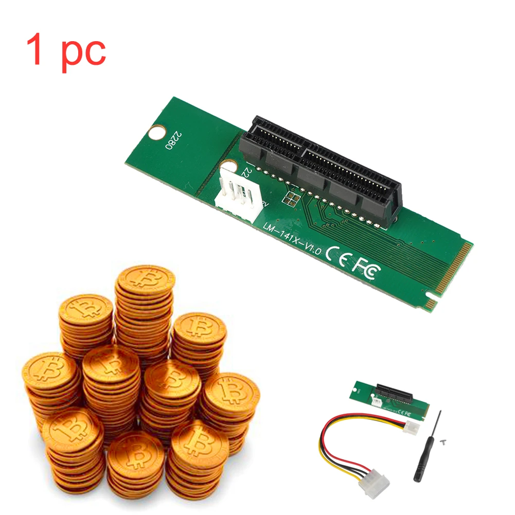 M.2 NGFF SSD Male to PCI-e Express 4X Female Converter Adapter Card with 4pin power Supply Cable for BTC Mining