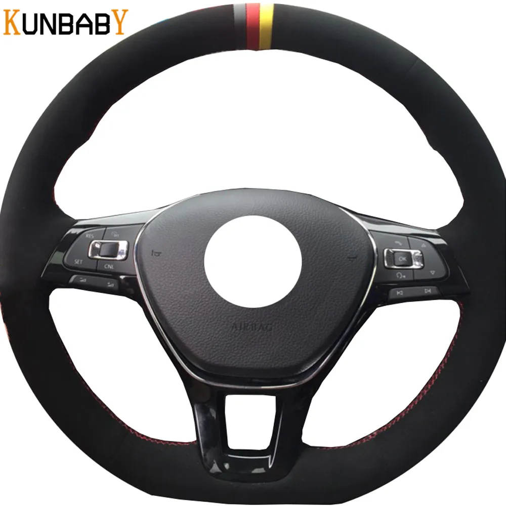 KUNBABY черный замшевый чехол рулевого колеса автомобиля для Volkswagen VW Golf 7 Mk7 Polo Jetta Passat B8 Tiguan Sharan