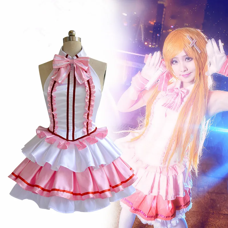 

New Anime Sword Art Online cosplay Yuuki Asuna Halloween party female Idol singer sweet dress set cosplay costume