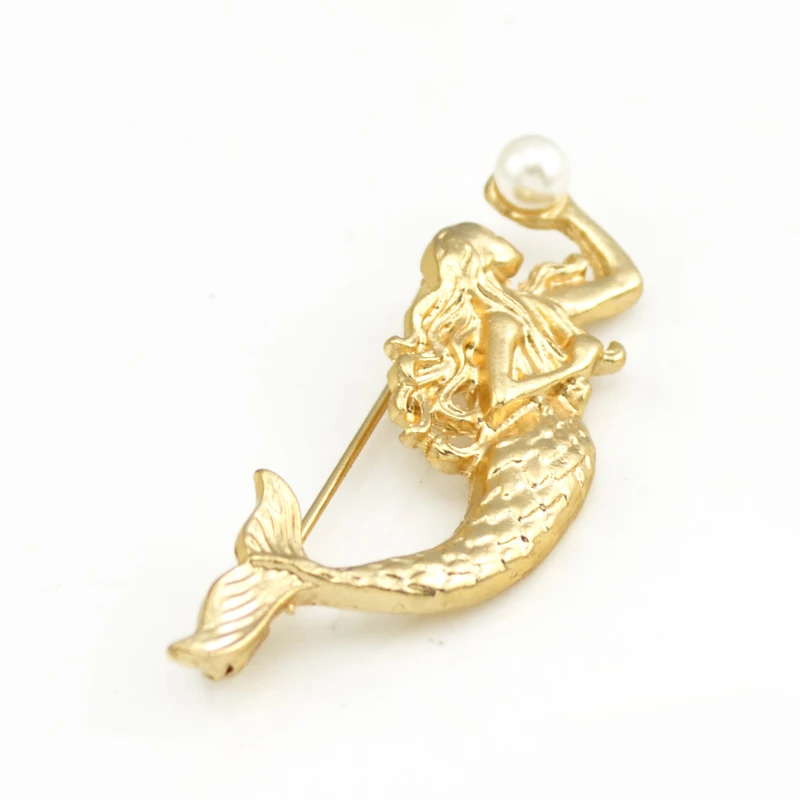 

Fashion Gold-Tone Mermaid Brooches Simulated Pearl Sea-maid Brooch Pins Women Jewelry Accessory