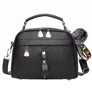 

2019 Women Solid Color Faux Leather Tote Crossbody Shoulder Bag with Pompom Pendant