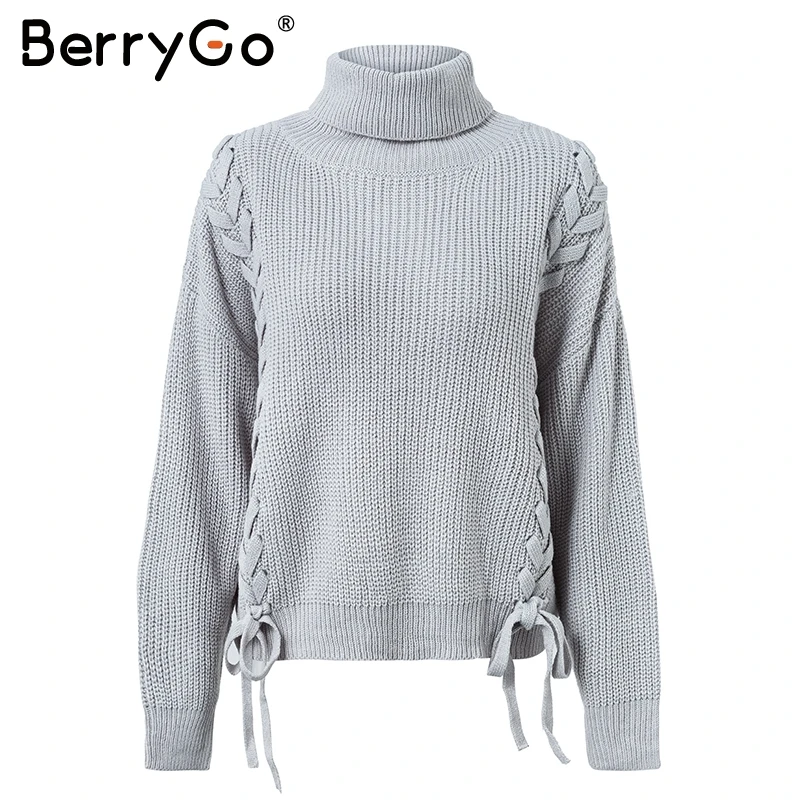 BerryGo Side cross lace up women sweater 2018 Elegant white sweaters pullover female Casual loose autumn winter jumpers sweaters BerryGo Side cross lace up women sweater 2018 Elegant white sweaters pullover female Casual loose autumn winter jumpers sweaters