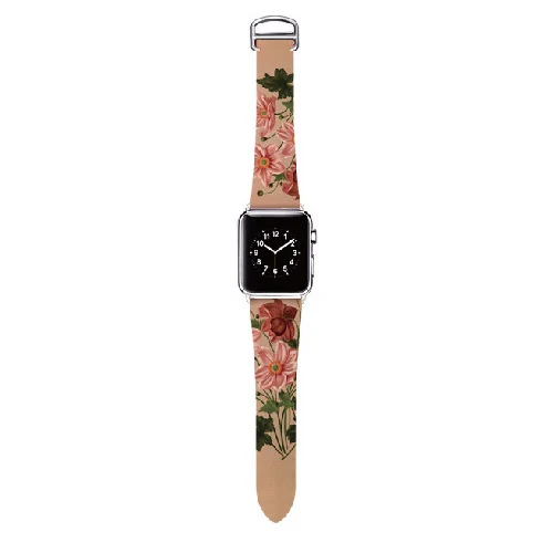 Дизайн, модный принт, кожаный ремешок для iwatch, ремешок серии 3, 2, 1, цветочный дизайн, наручные часы, браслет для Apple Watch Band 4 - Цвет ремешка: Antique Wildflower