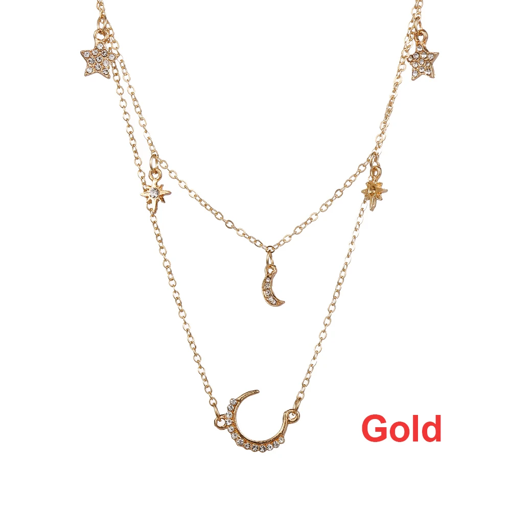 Винтажное изысканное многослойное ожерелье с подвеской очаровательное креативное Простое Элегантное ожерелье с подвеской в виде Луны - Окраска металла: gold