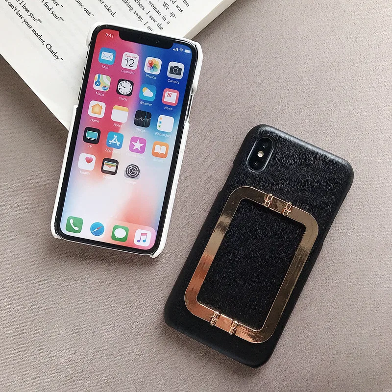 Роскошный чехол для телефона из искусственной кожи для Iphone 6, 6 S, 7, 8 Plus, Xr, X, Xs Max, полуобернутый чехол с подставкой, металлический кронштейн, чехол