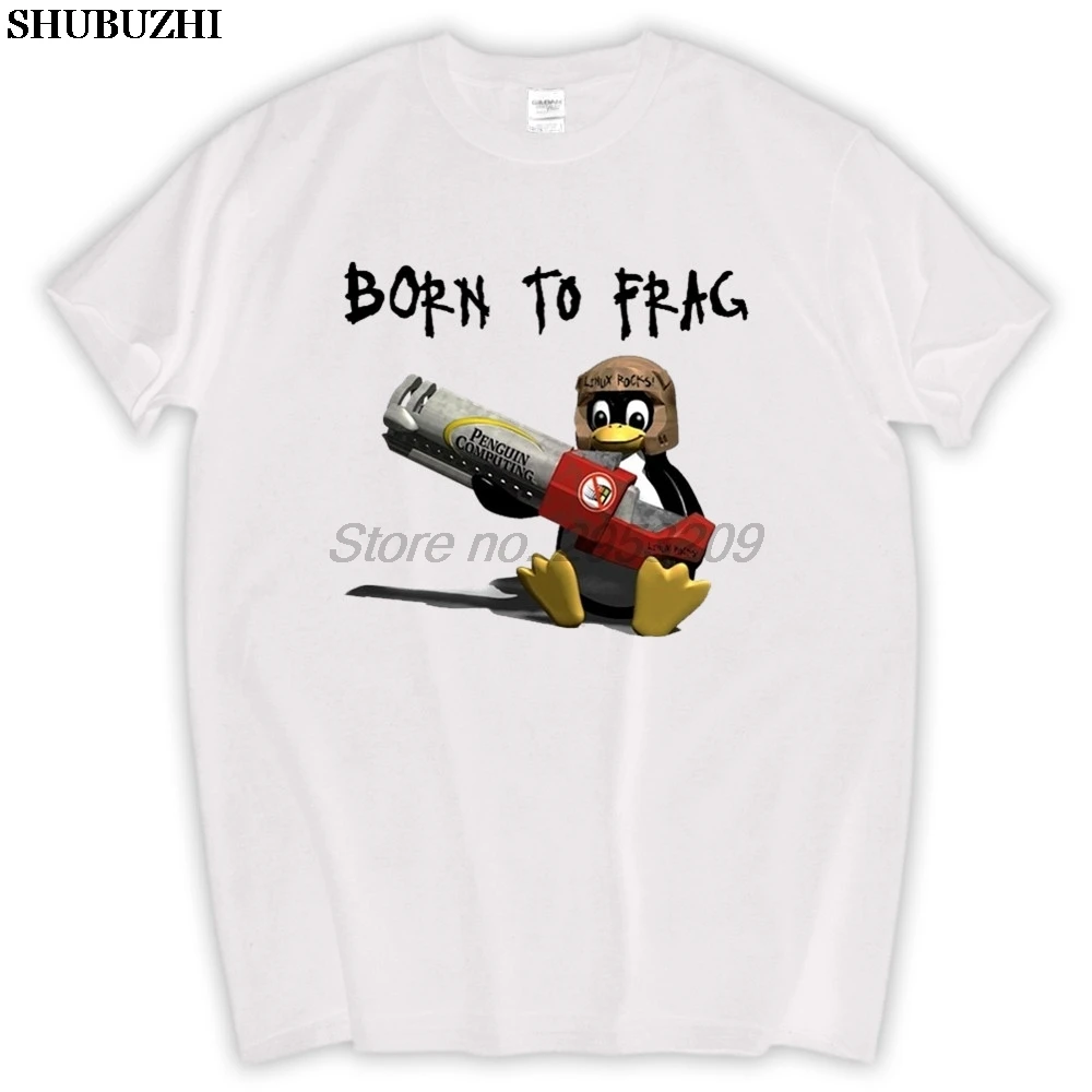 

FREEBSD UNIX LINUX PENGUIN BORN TO FRAG T-shirts Short Men shubuzhi brand euro size tee-shirt