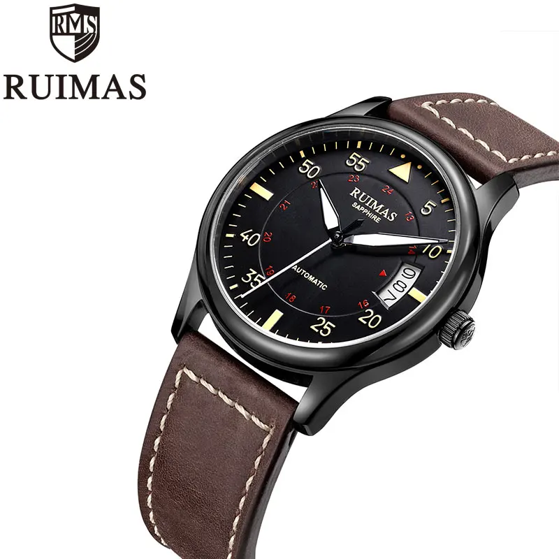 Tanie Ruimas automatyczny zegarek mechaniczny mężczyzna luksusowy klasyczny biznes Miyota Top marka Luminous męskie zegary Retro zegarek Relogio