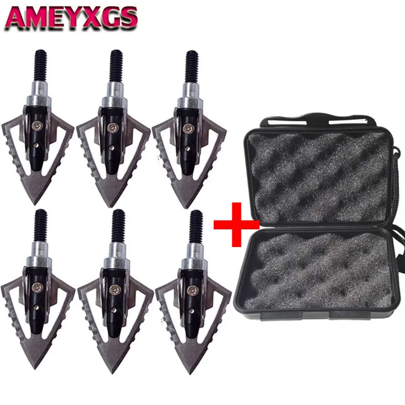 

6pcs 100gr Archery Hunting Broadhead 6 Blades Arrowheads Point Tips with Storage Box For Bow Arrow Hunting Shooting Accessories