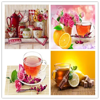 

3d Diamond Mosaic Diy Diamond Embroidery Flower Coffee Cup 3d Round Sticker Counting Cross Stitch Kit Diamond Painting Fruit