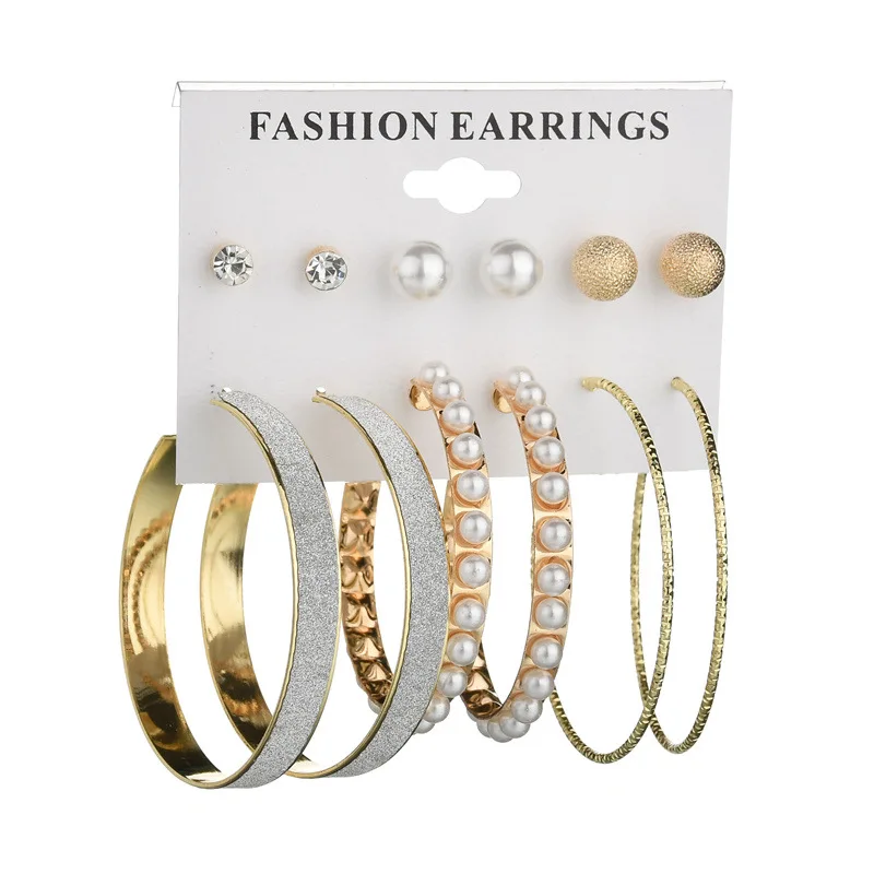 

2018 Hot Sale New Stylish Fashion Pearl Big Round Hoop Earrings Sets Earrings for Women Jewelry Accessories Gifts