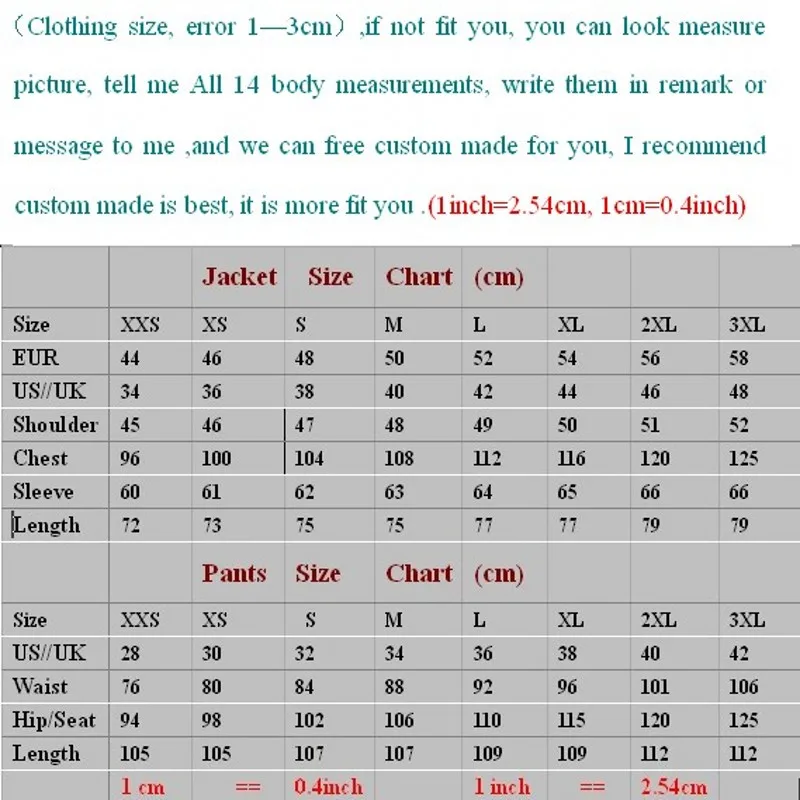 Sport Jacket Size Chart