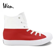 Wen/парусиновая обувь; ручная роспись; дизайн с флагом; белые и красные кроссовки в полоску; обувь для мужчин и женщин; обувь из вулканизированной кожи; Туфли-плимсоллы с перекрестными ремешками