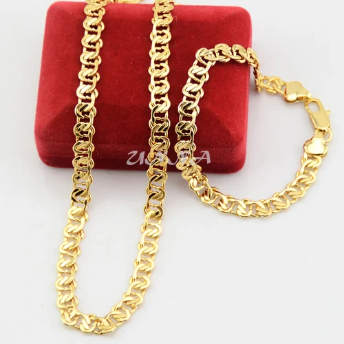 

Gold Sets Mens Womens 8mm Gold Color Filled Bracelets Necklace Set Jewelry UN005010601 (NO RED BOX)