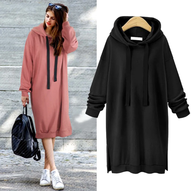  New 2018 Autumn Winter Women Hoodies Long Sleeve Slim Plus Thick Sweatshirt Dress Pullover Long Hoo