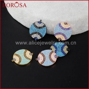 

BOROSA CZ Round Double Charms,Handcraft CZ Micro Pave Cubic Zirconia Crystal Round Connectors Double Bails for Bracelet WX344