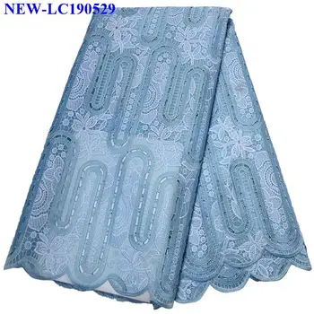 

Latest Sky Blue Guipure French Nigerian Rhinestones Lace Fabric High Quality Tulle African Lace Fabric for Wedding dress SXA04