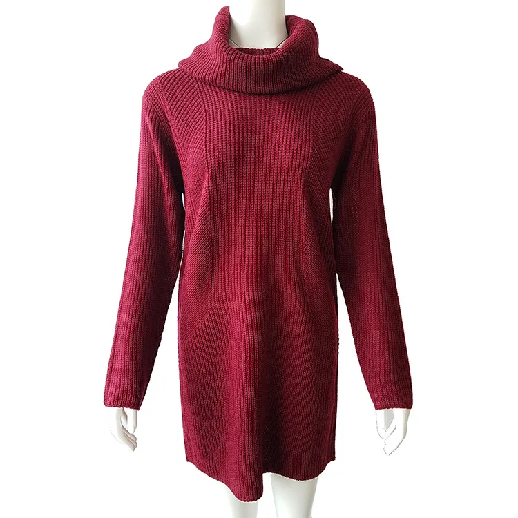LOGAMI Long Knitted Sweater Dress Women Long Sleeve Loose Autumn Winter Turtleneck Pullovers Female Sweaters