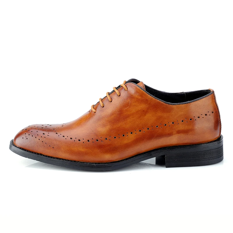 Valstone/Роскошные Мужские модельные туфли из натуральной кожи; деловые броги; Изящные официальные повседневные ботинки на шнуровке на низком каблуке; большие размеры - Цвет: Light brown