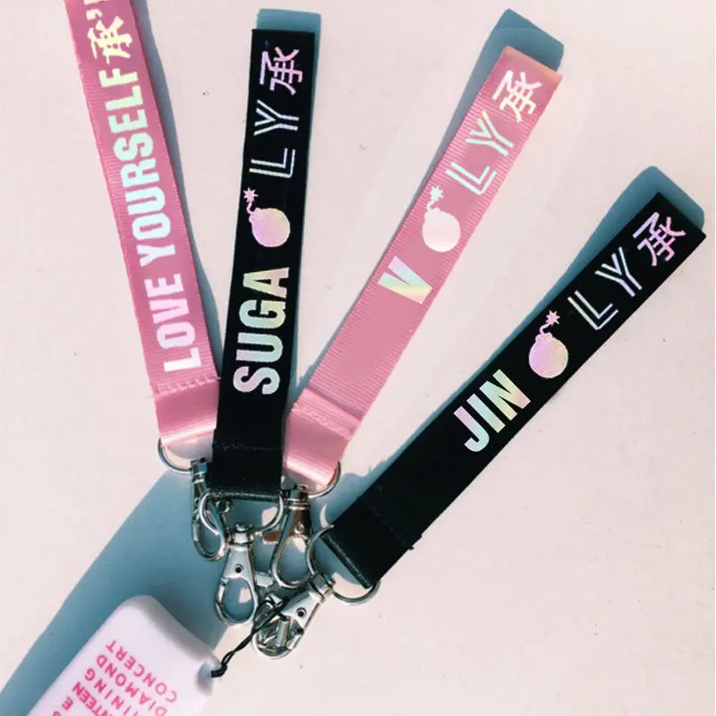 

KPOP BTS Keychain Laser Bangtan Boys Lanyard Love Yourself Key Chains Jung Kook V SUGA JIMIN JHOPE RM Keyring Bts Accessories