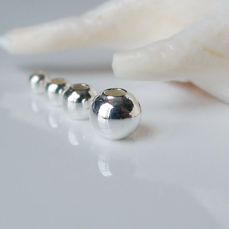 Solid 925 Sterling Silver Beads Seamless Round Spacer Loose Ball
