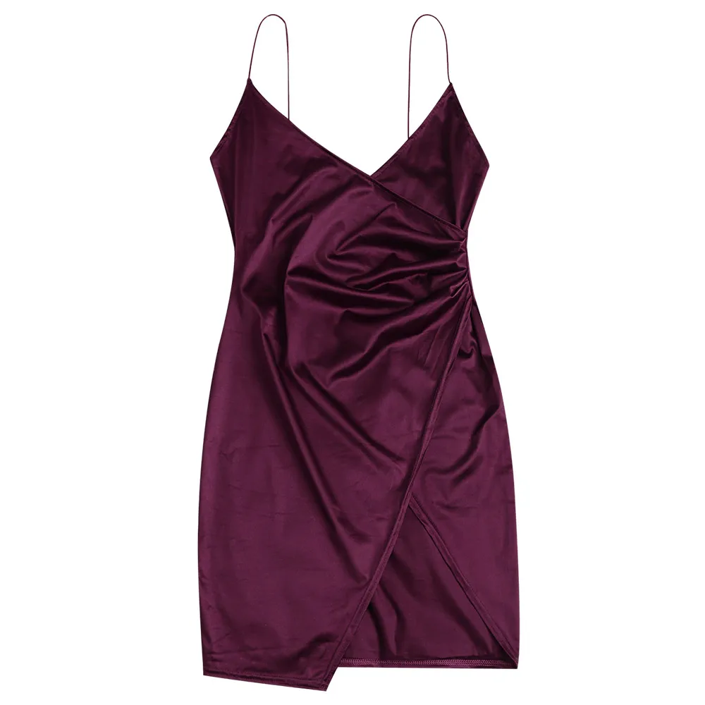 ZAFUL Cami Crossover Asymmetric Dress - Color: Plum Velvet