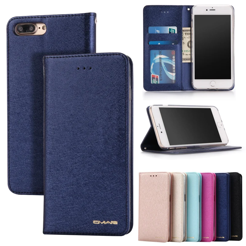 

With card slot Case For iPhone 6 6S Plus Shockproof Silk Skin Flip Cover For iPhone 6s 6Plus leather Wallet Soft Case Coque Capa