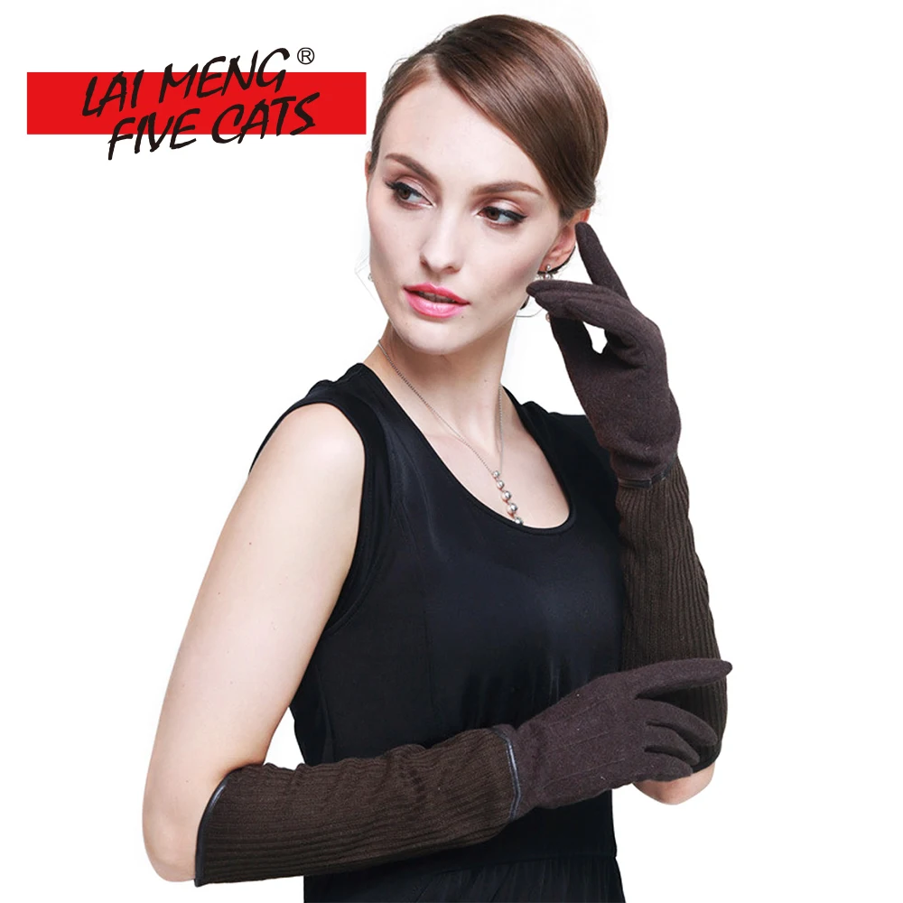LMFC Long Winter Gloves For Women Warm 2017 Fashion Style Longer Wool Gloves Female Solid