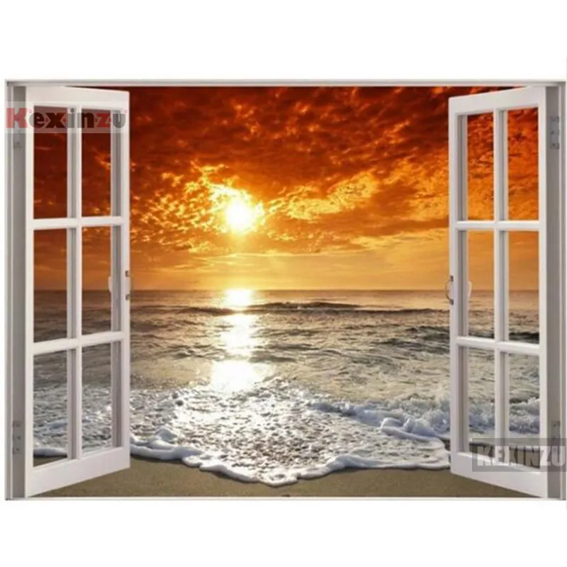 

kexinzu Full Square/Round 5D Diy Diamond Painting Cross Stitch "Window Scenery " Diamond 3D Embroidery Mosaic Home Decor 074