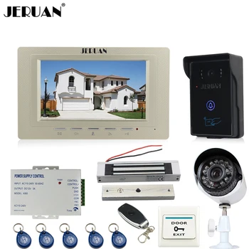

JERUAN 7`` Video door Phone Entry intercom System kit waterproof RFID Access Camera + 700TVL Analog Camera + 180KG Magnetic lock