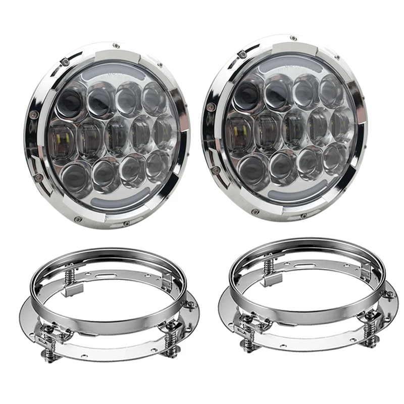 

pair 105W 7 Inch Round LED Headlight with White/amber Turn Signal DRL with a pair 7 inch bracket Ring Mounting for Jeep Wrangle